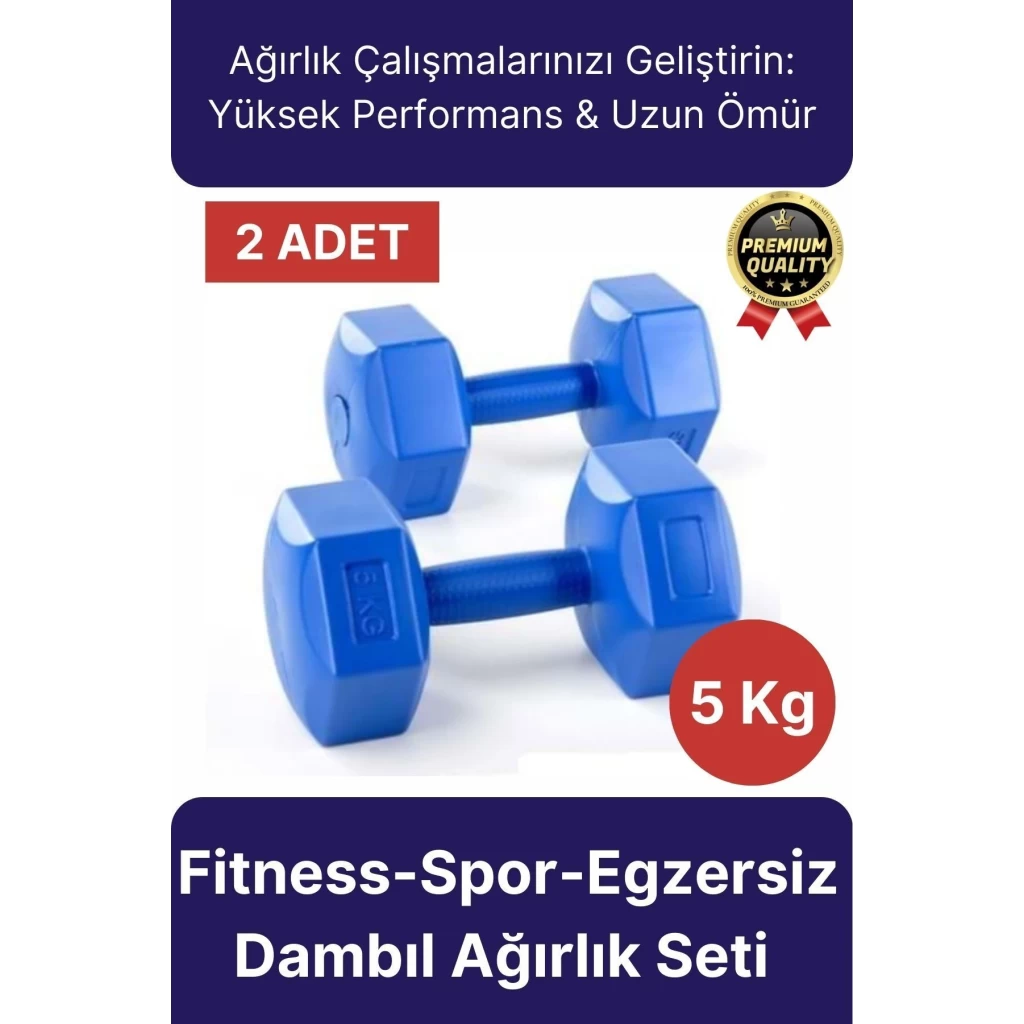 Premium Kalite Fitness Spor Egzersiz Vücut Kas Geliştirme Mavi 5 Kg Dambıl Ağırlık Seti - 2 Adet