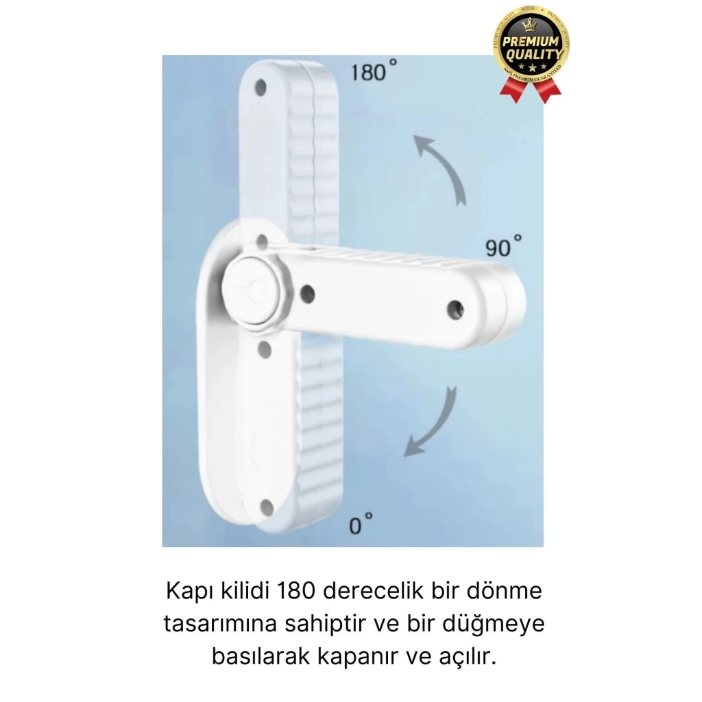 Özel Tasarım Düğmeli 180 Derece Dönebilen Bebek Çocuk Koruyucu Güvenlik Kapı Kolu Kilidi - 1 Adet