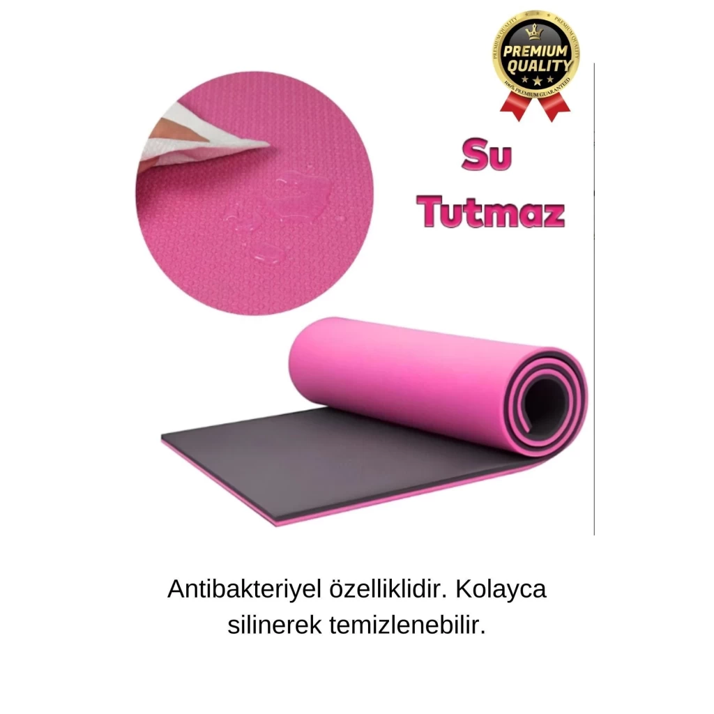 Ultra Konfor Taşıma Askılı Kalın Kaymaz Çift Taraf Pembe Siyah Meditasyon Pilates Minderi Yoga Matı