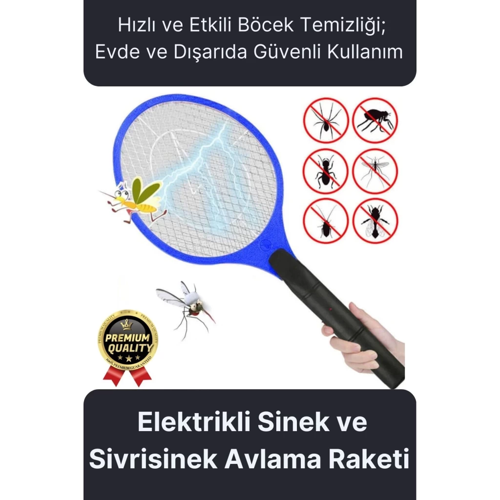 Premium Uv Işıklı Şarjlı Elektrikli Sinek Sivrisinek Böcek ve Haşere Kovucu Öldürücü Avlama Raketi