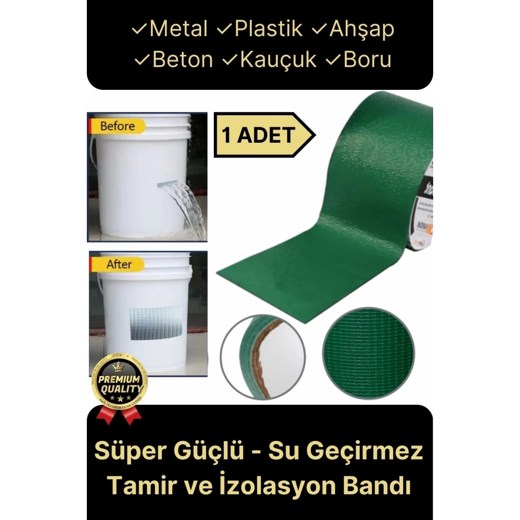 Premium Dayanıklı Süper Güçlü Su Geçirmez Sızdırmaz Yeşil Tamir ve İzolasyon Bandı 48mm x 10m-1 Adet