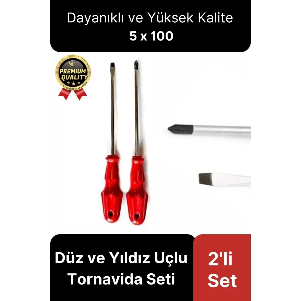 Yüksek Kalite Dayanıklı Pratik Ergonomik Tamir Vidalama Düz ve Yıldız Uçlu 2li Tornavida Seti 5x100