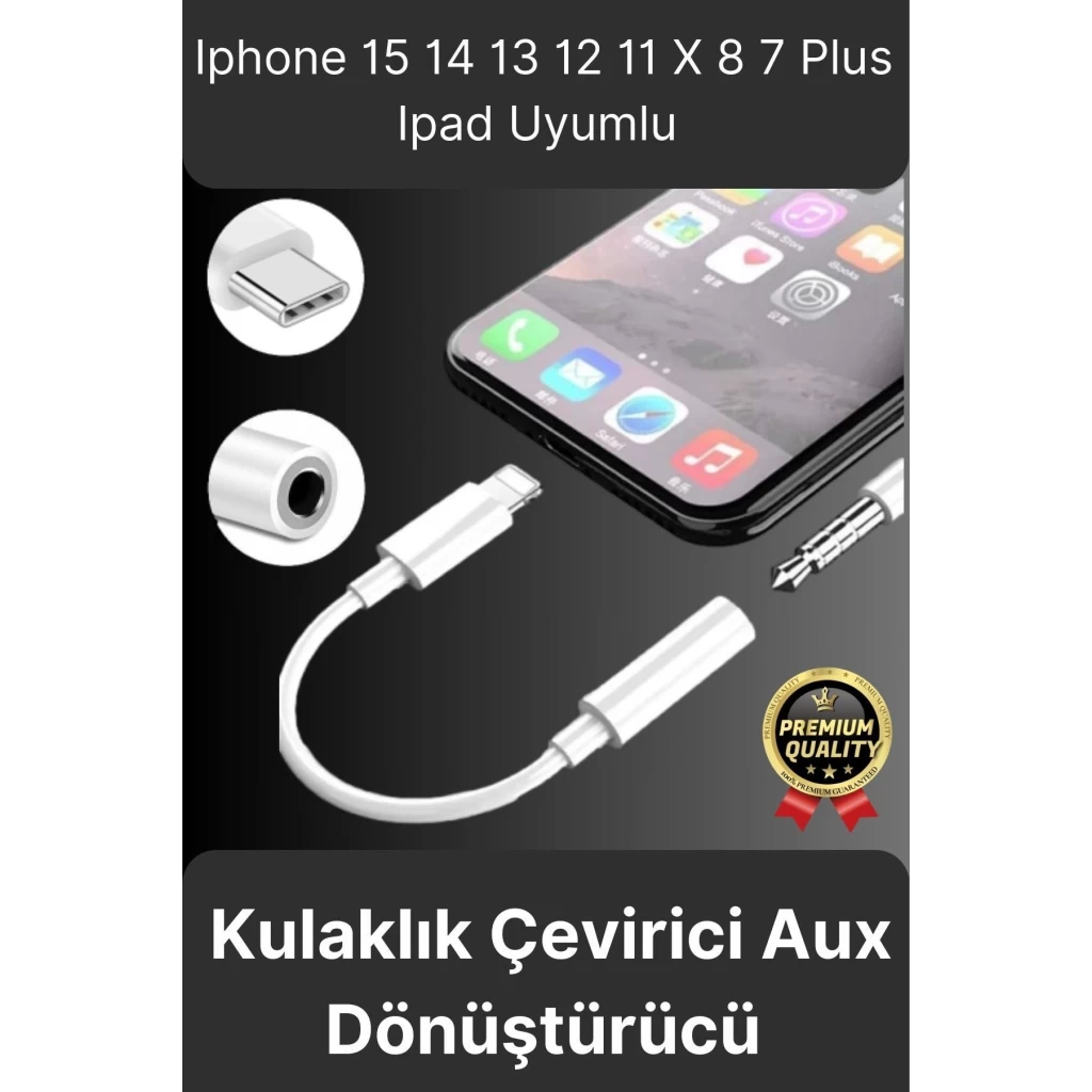 Premium Iphone 15 14 13 12 11 X 8 7 Plus Ipad Kulaklık Uyumlu Lightning Aux Çevirici Dönüştürücü