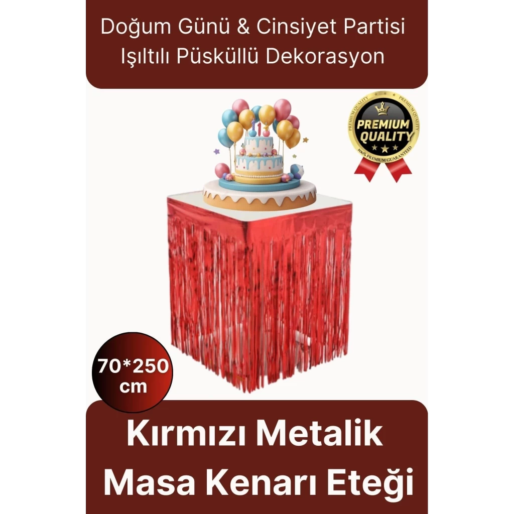 Premium Dekorasyon Püsküllü Işıltılı Doğum Günü Cinsiyet Partisi Kırmızı Masa Kenarı Eteği 70*250cm