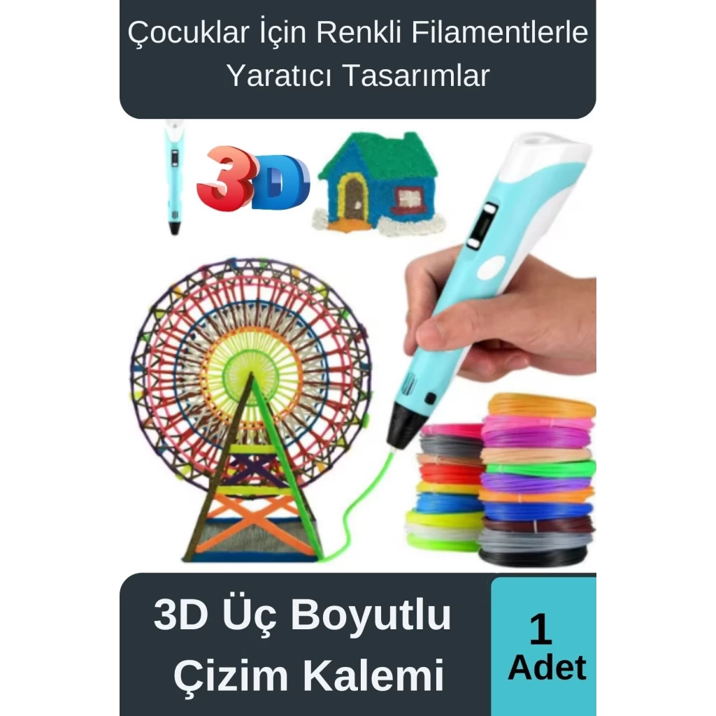 Çok Amaçlı Eğlence Hobi ABS Plastik Filament 3D Çocuk Renkli Üç Boyutlu Çizim Yazıcı Kalem Printer