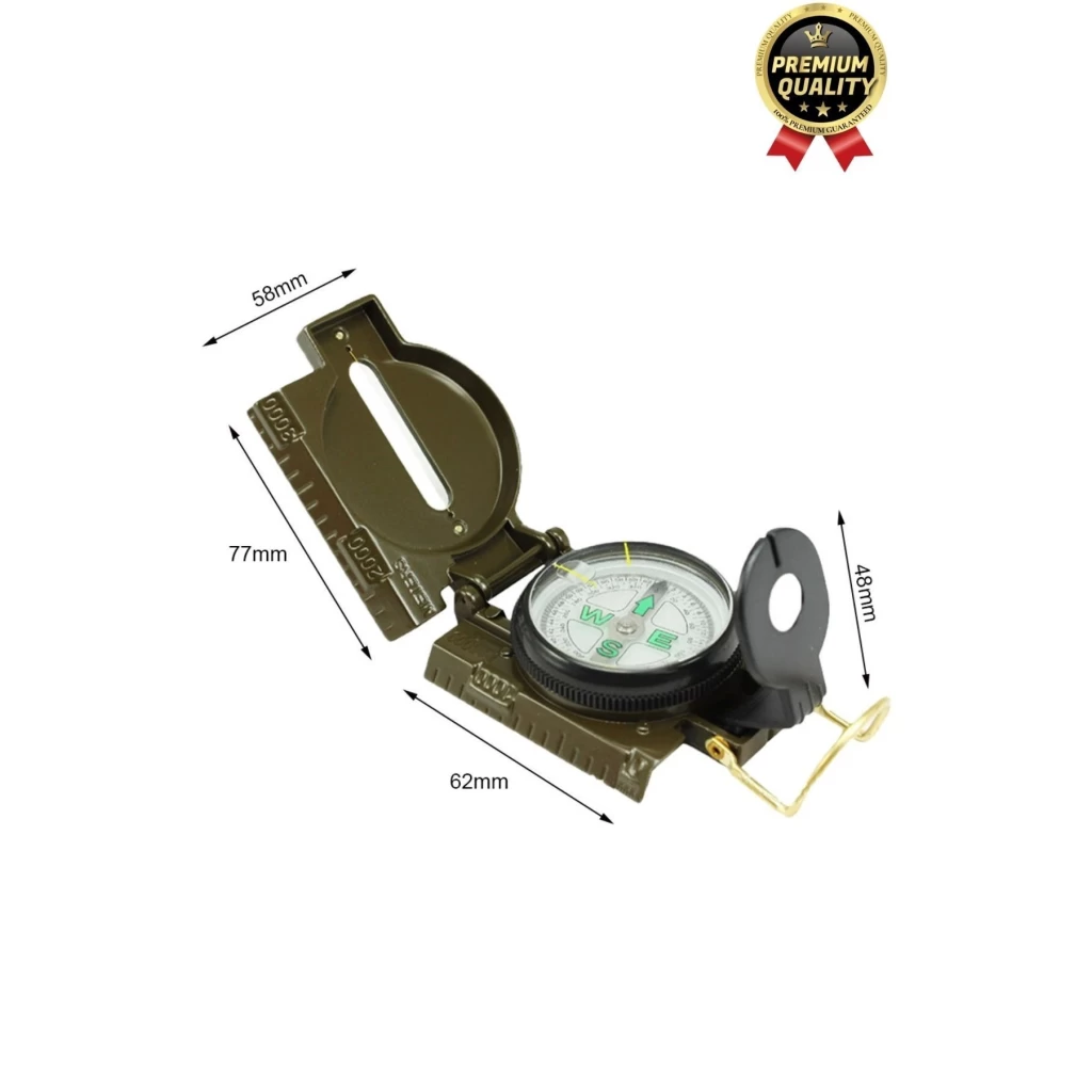 Premium Metal Taşınabilir Katlanır Tel Kılavuzlu Büyüteçli Göstergeli Ordu Yeşili Kamp Askeri Pusula