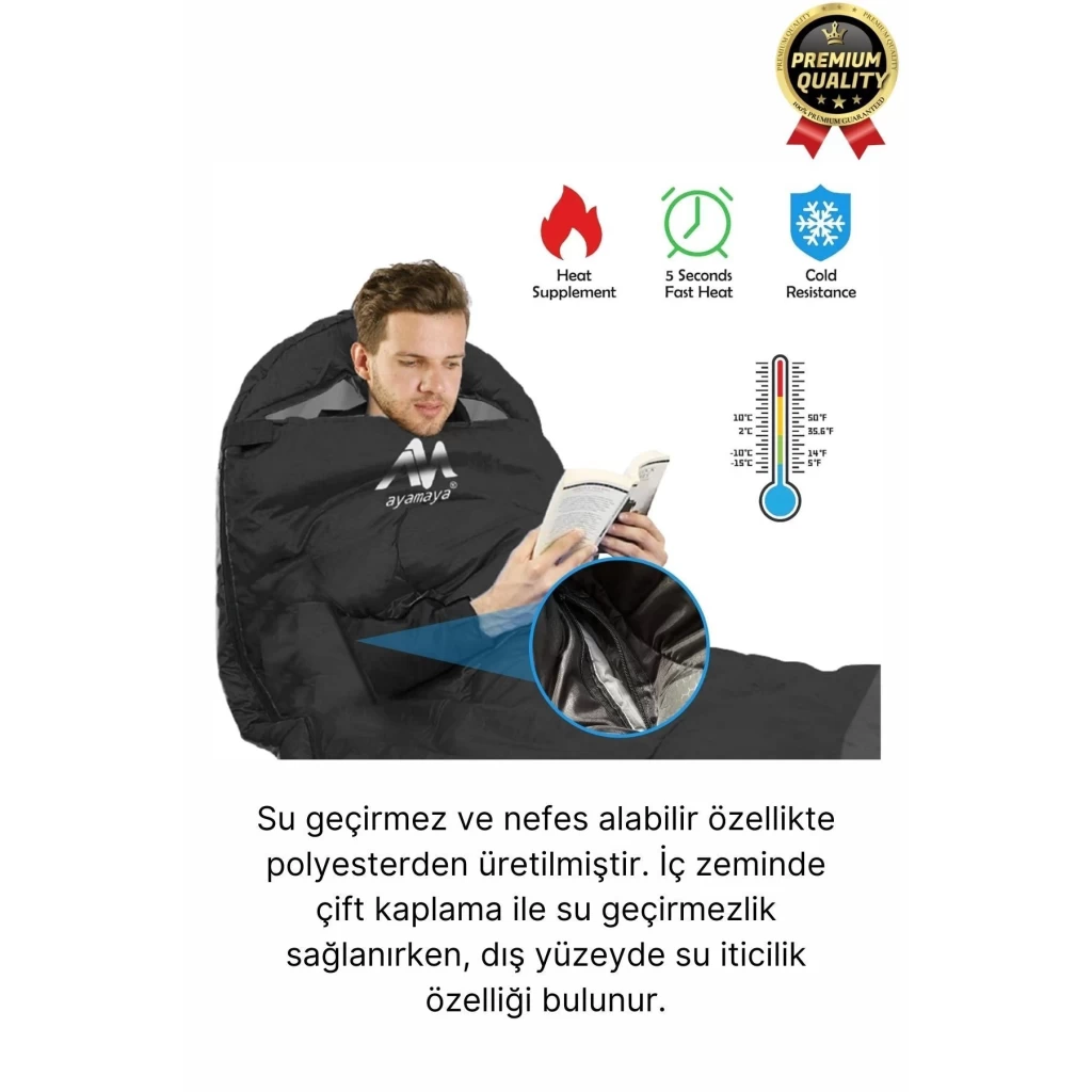 Premium Ultra Konforlu Nefes Alan Çift Kaplama Su Geçirmez Polar Kumaş Kamp Uyku Tulumu -10 Derece