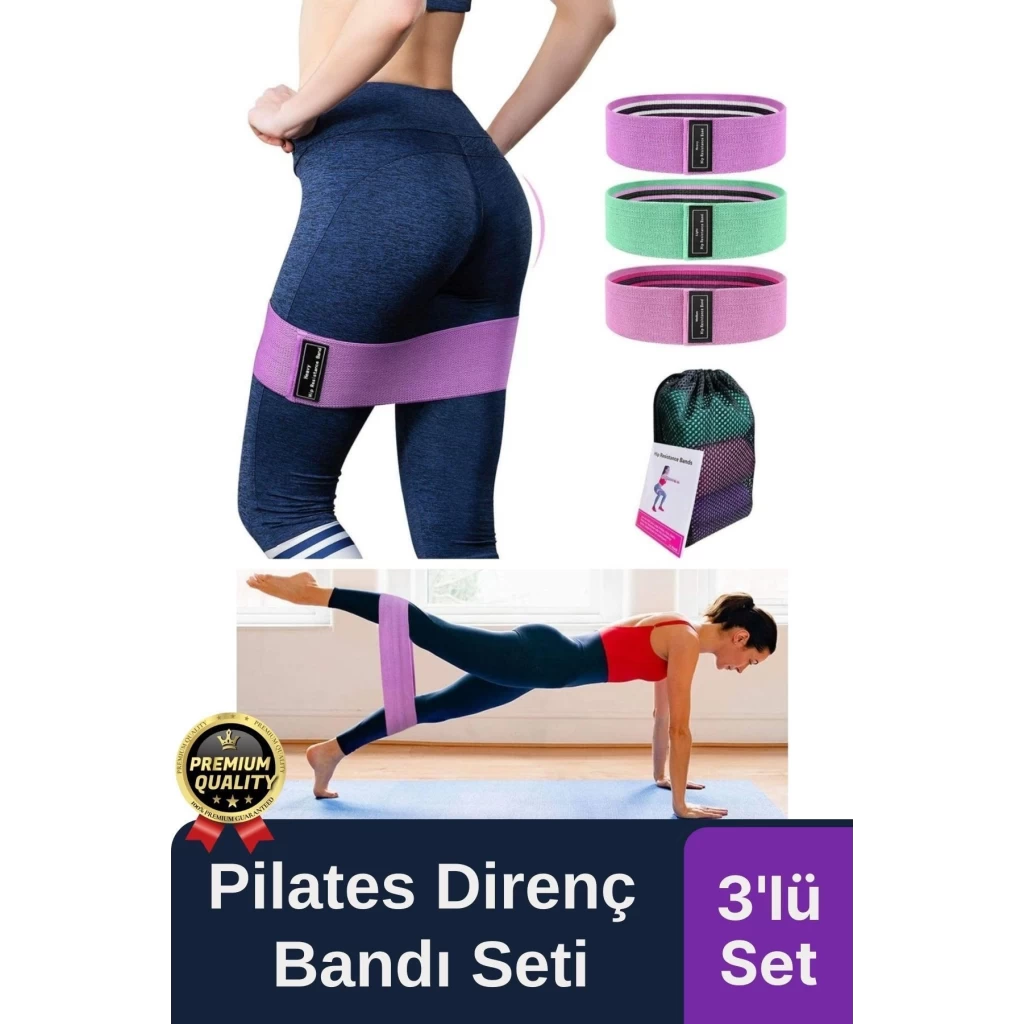 Dayanıklı Kaliteli Yumuşak Orta Sert Ebat 3lü Squat Pilates Fitness Spor Egzersiz Direnç Bandı Seti