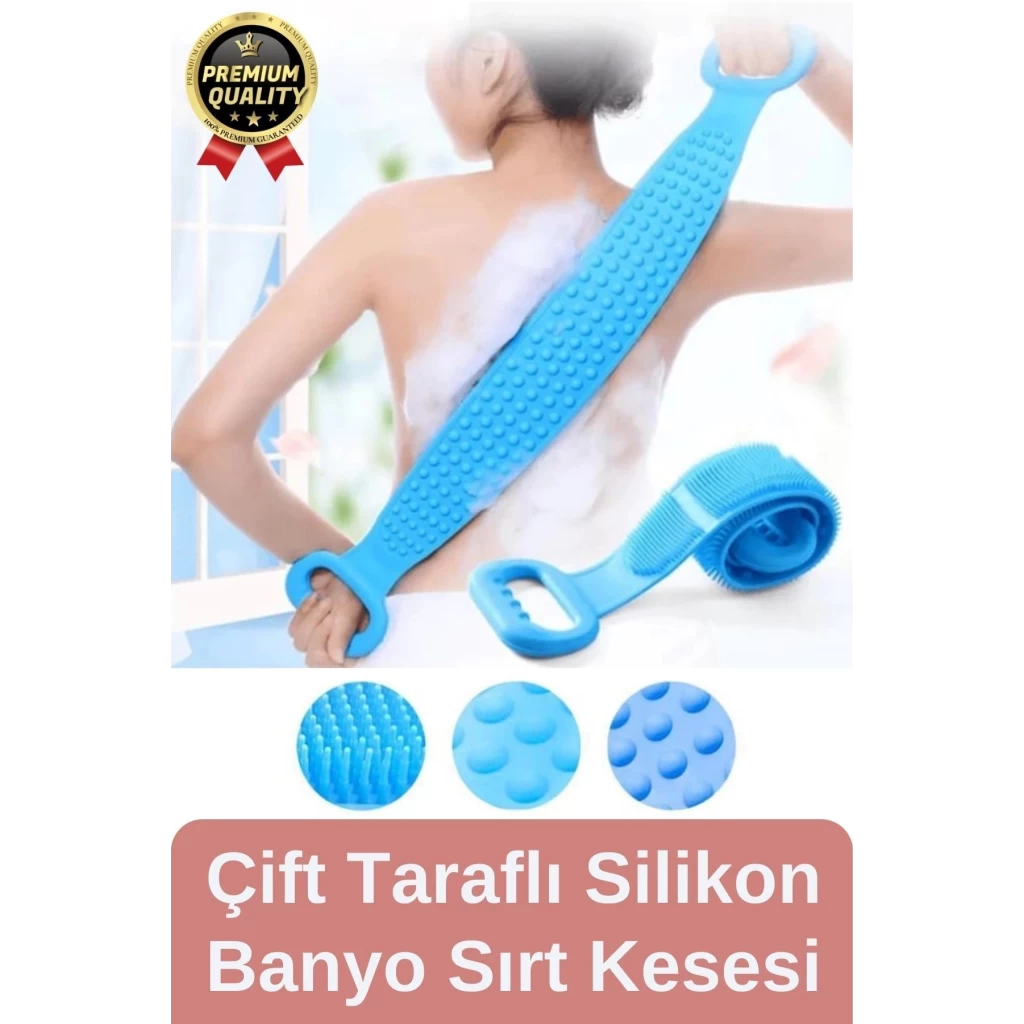 Yıkanabilir Back Scrubber Masaj Etkili Silikon Çift Taraf Duş Lifi Banyo Sırt Kesesi Büyük Boy 70cm