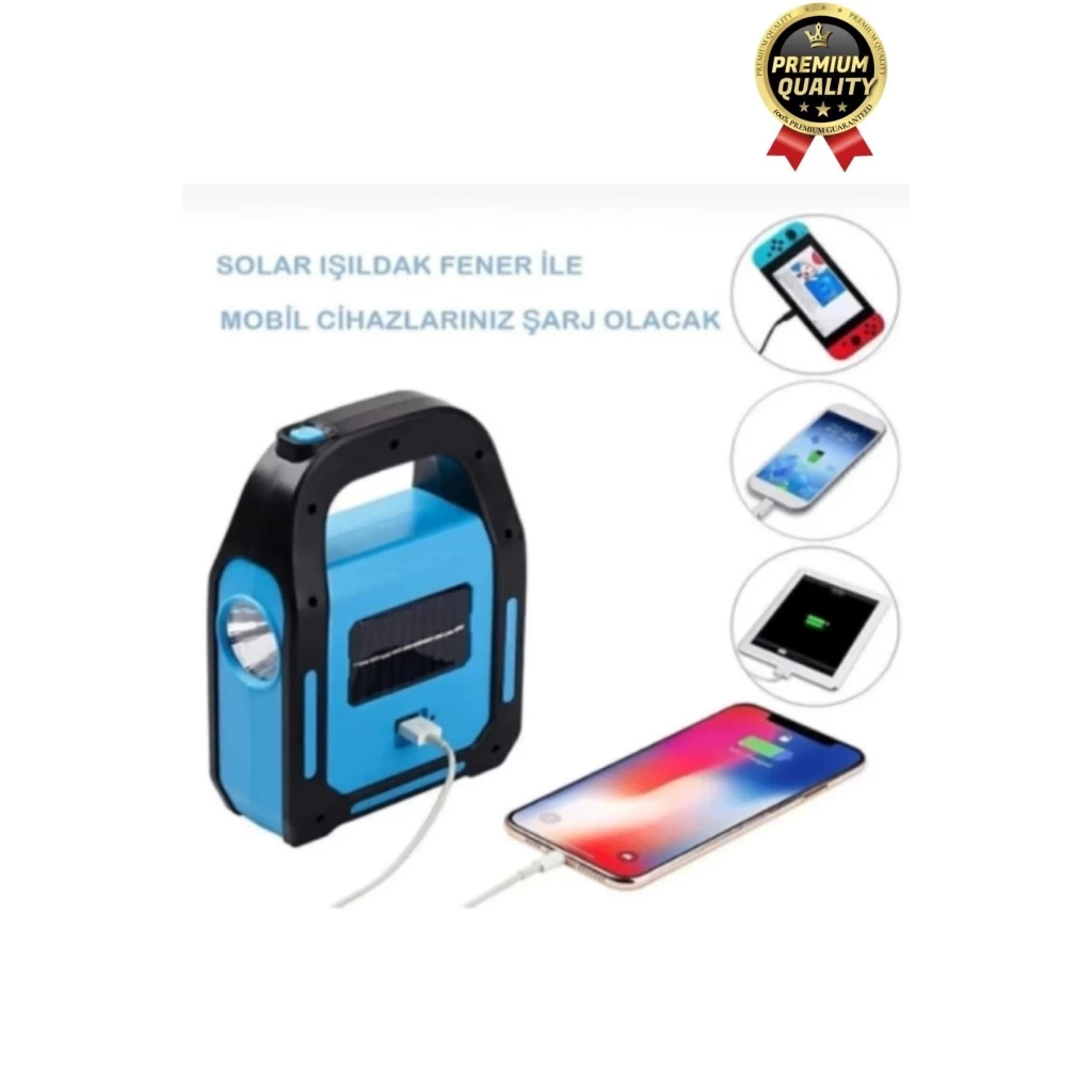 Çok Amaçlı Güneş Enerjili Powerbank USB Şarj Edilebilir Su Geçirmez Solar Işıldak Fener Kamp Lambası