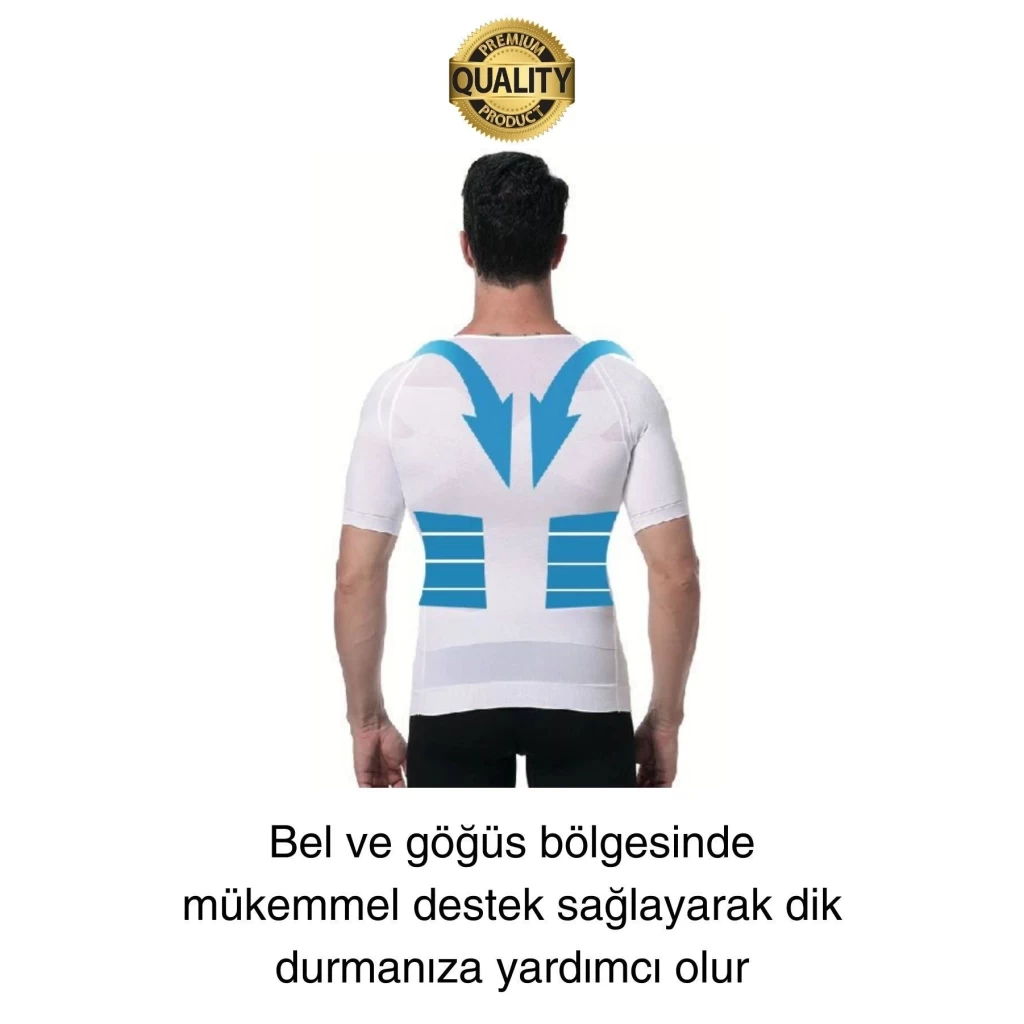 Beyaz Renk Erkek Bel Göğüs Dik Duruş Korsesi Atlet Jinekomasti Göbek Sıkılaştırıcı Toparlayıcı