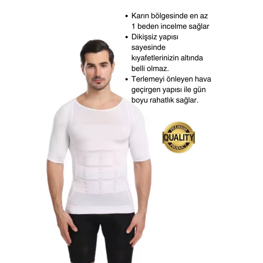 Beyaz Renk Erkek Bel Göğüs Dik Duruş Korsesi Atlet Jinekomasti Göbek Sıkılaştırıcı Toparlayıcı