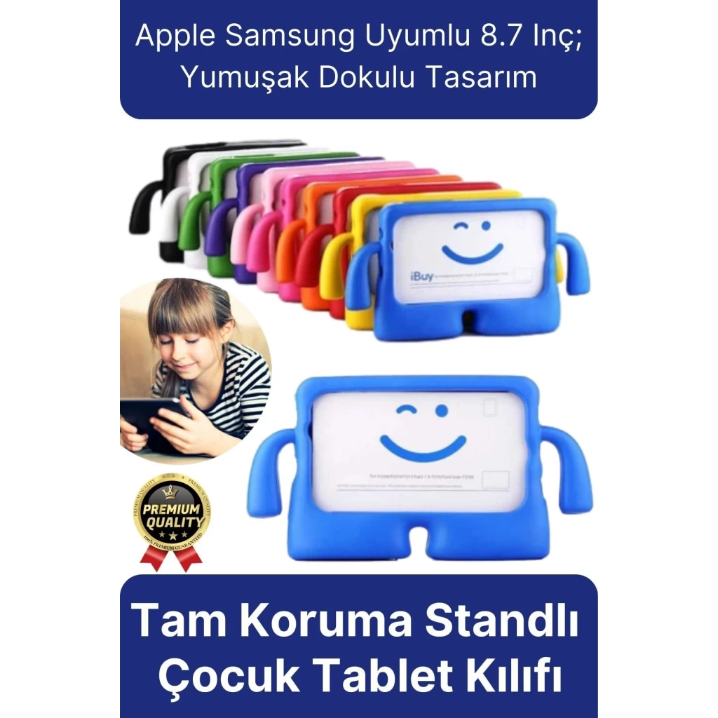 Kids Tutacaklı Apple Samsung Uyumlu 8.7 Inç Eğlenceli Karakterli Standlı Çocuk Tablet Kılıfı