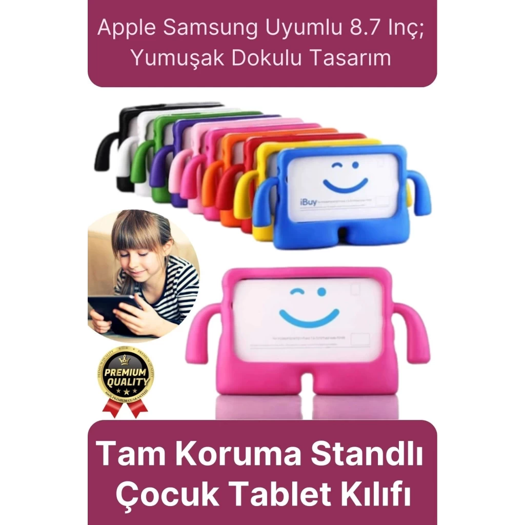 Kids Tutacaklı Apple Samsung Uyumlu 8.7 Inç Eğlenceli Karakterli Standlı Çocuk Tablet Kılıfı