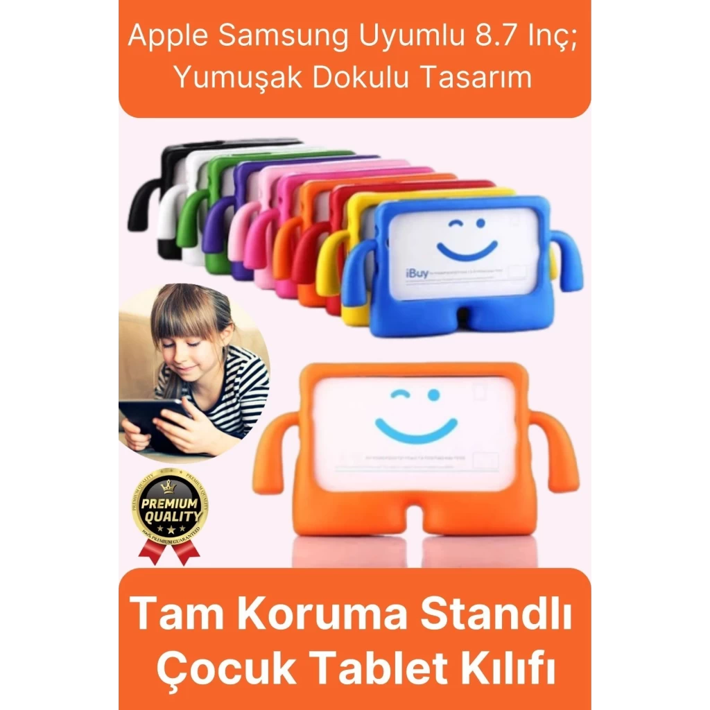 Kids Tutacaklı Apple Samsung Uyumlu 8.7 Inç Eğlenceli Karakterli Standlı Çocuk Tablet Kılıfı