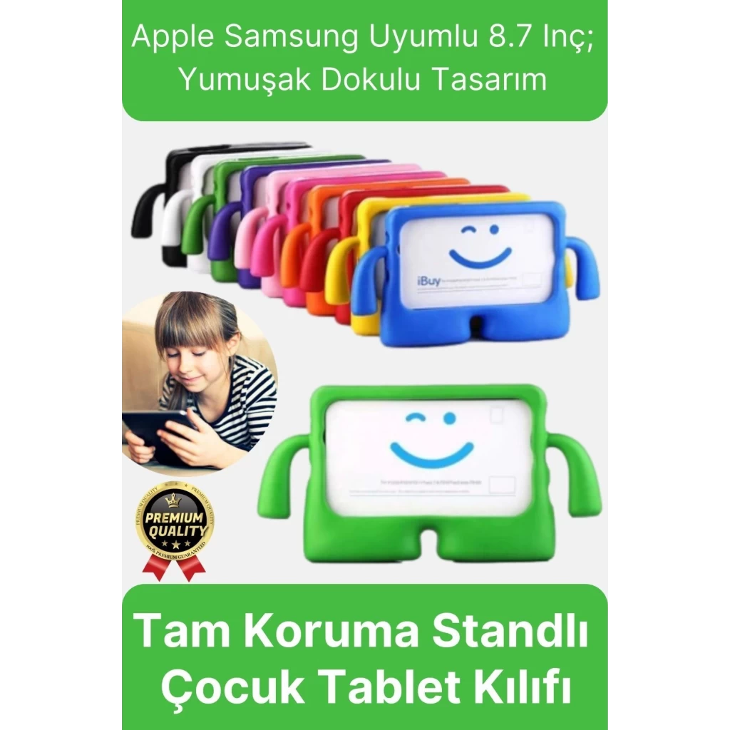 Kids Tutacaklı Apple Samsung Uyumlu 8.7 Inç Eğlenceli Karakterli Standlı Çocuk Tablet Kılıfı