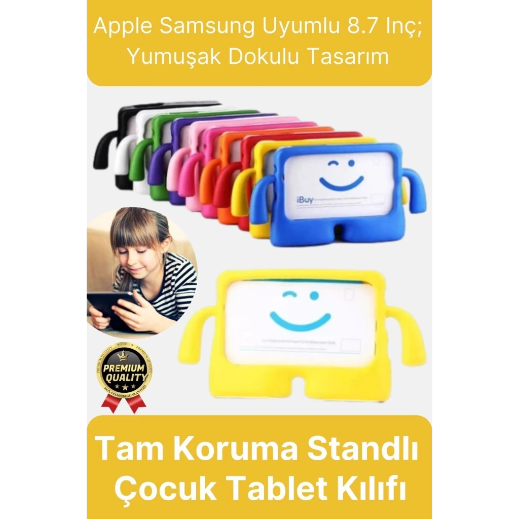 Kids Tutacaklı Apple Samsung Uyumlu 8.7 Inç Eğlenceli Karakterli Standlı Çocuk Tablet Kılıfı