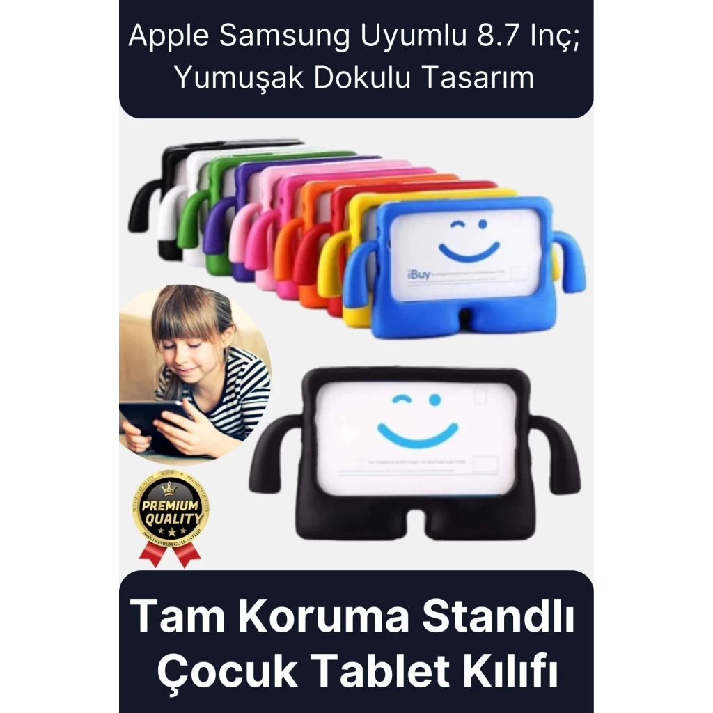 Kids Tutacaklı Apple Samsung Uyumlu 8.7 Inç Eğlenceli Karakterli Standlı Çocuk Tablet Kılıfı