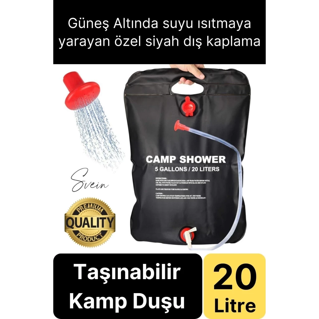 Premium Güneşte Isınabilen Taşınabilir Katlanabilen 20 Lt Kamp Duşu Seti Yıkanma Banyo Hortum Başlık