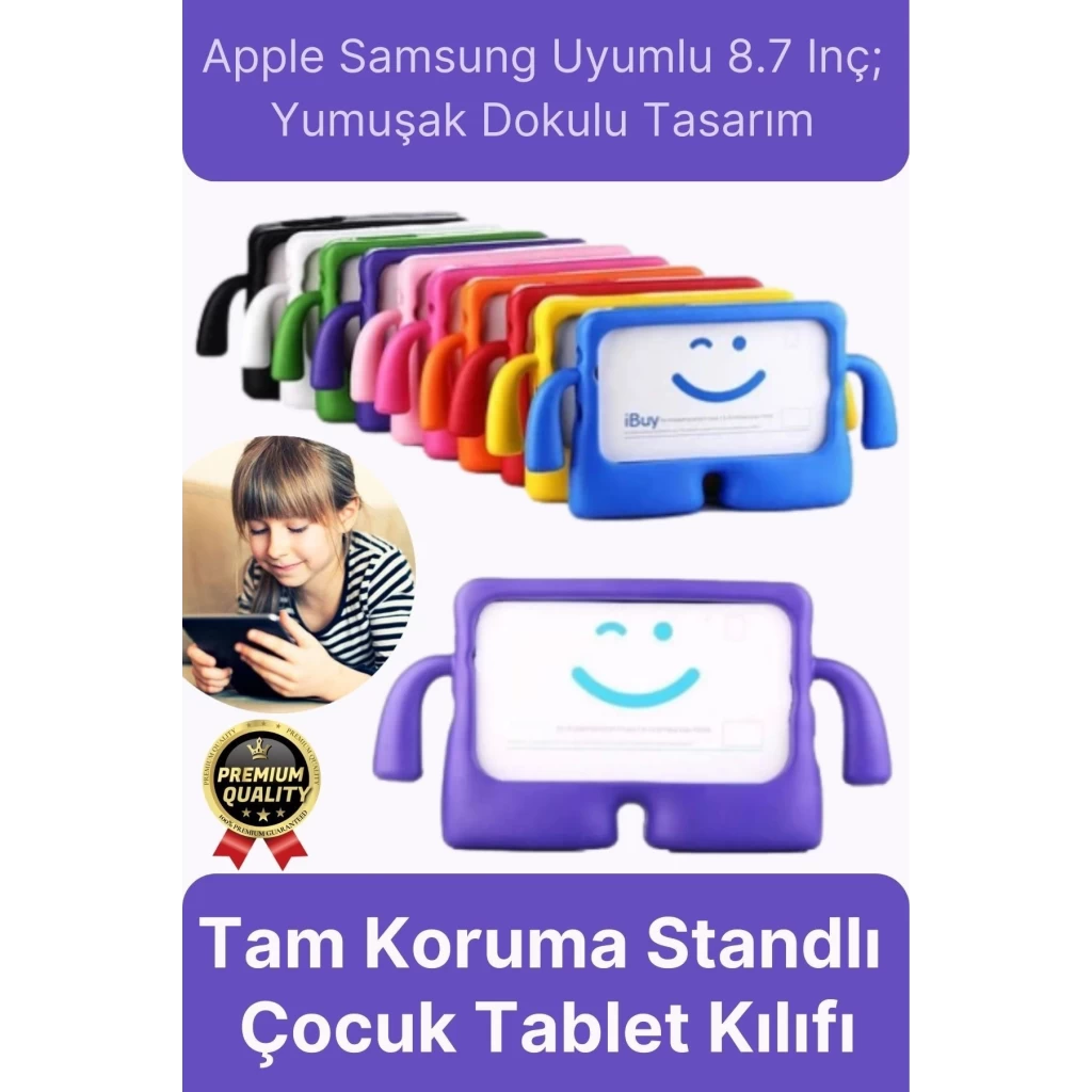 Kids Tutacaklı Apple Samsung Uyumlu 8.7 Inç Eğlenceli Karakterli Standlı Çocuk Tablet Kılıfı