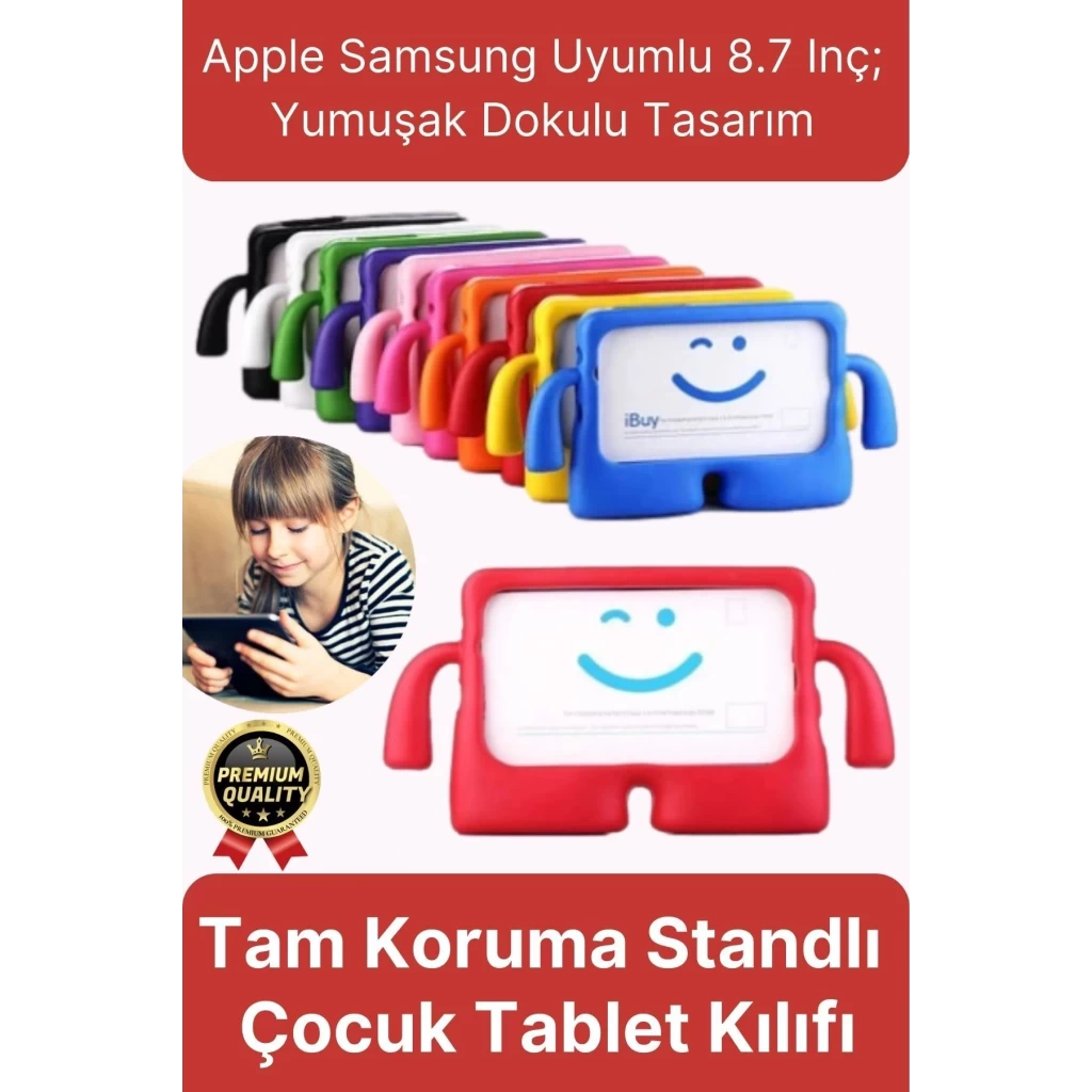 Kids Tutacaklı Apple Samsung Uyumlu 8.7 Inç Eğlenceli Karakterli Standlı Çocuk Tablet Kılıfı
