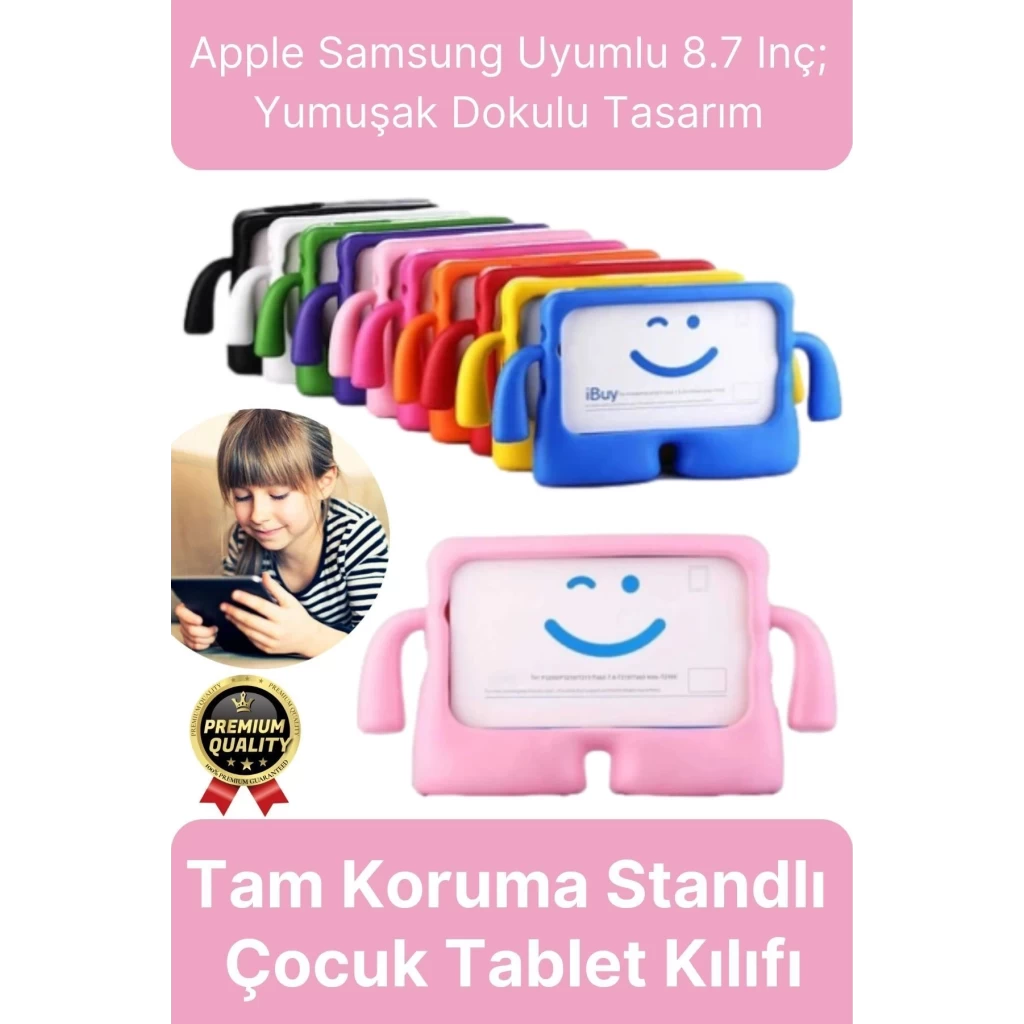 Kids Tutacaklı Apple Samsung Uyumlu 8.7 Inç Eğlenceli Karakterli Standlı Çocuk Tablet Kılıfı