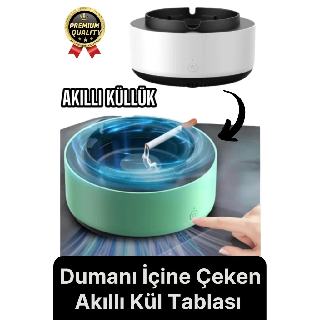Premium Pratik Dekoratif Pilli Yıkanır Kötü Koku Engelleyen Dumanı İçine Çeken Akıllı Kül Tablası