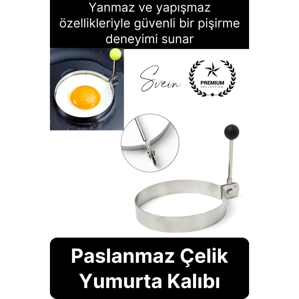 Premium Yanmaz Yapışmaz Paslanmaz Metal Yuvarlak Omlet Krep Kalıbı Tava Sahanda Yumurta Pankek