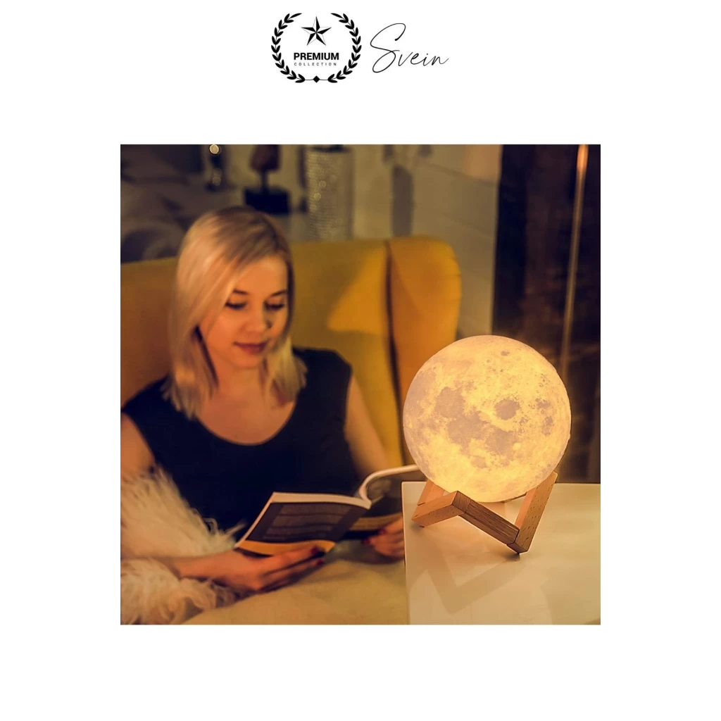 Dolunay 3D Ay Işıklı Standlı Pilli Dekoratif Gece Lambası Hediyelik Küre Led 15 Cm Loş Dekor