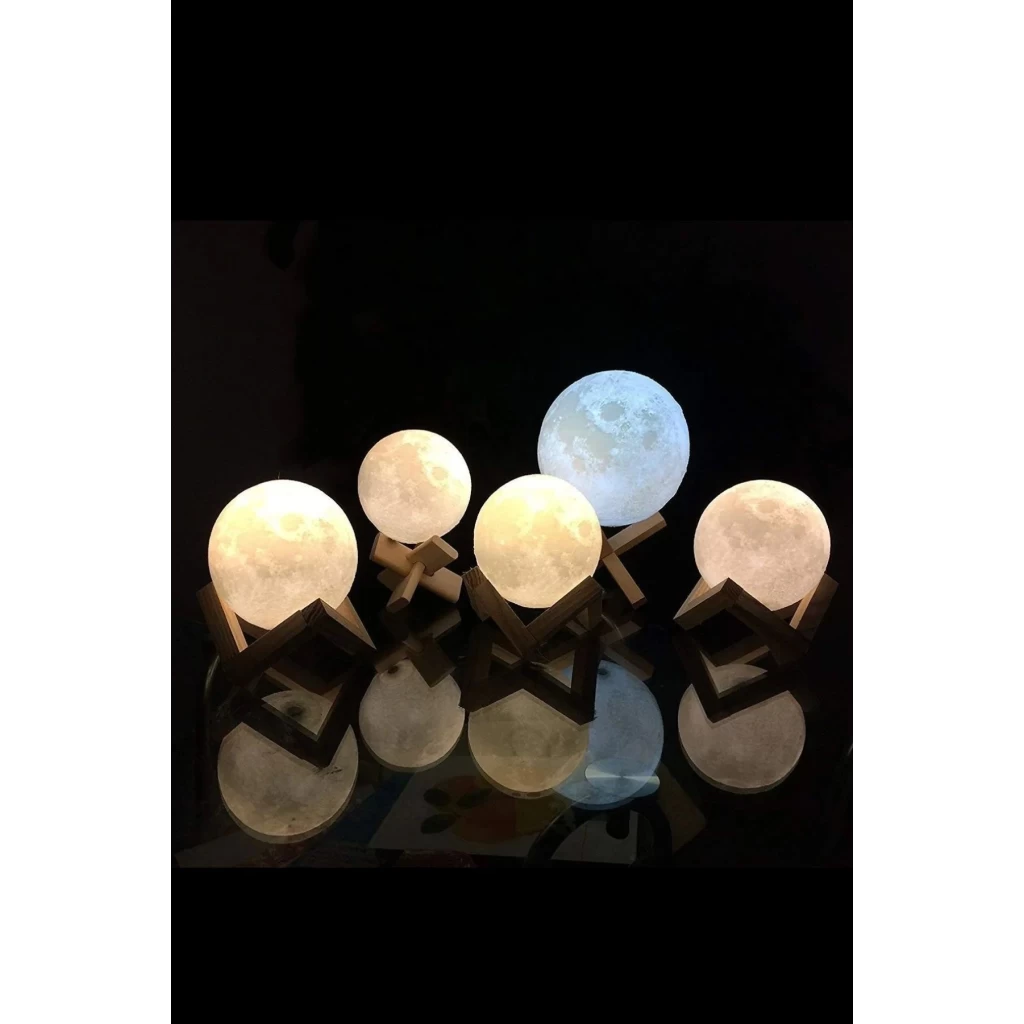Dolunay 3D Ay Işıklı Standlı Pilli Dekoratif Gece Lambası Hediyelik Küre Led 15 Cm Loş Dekor