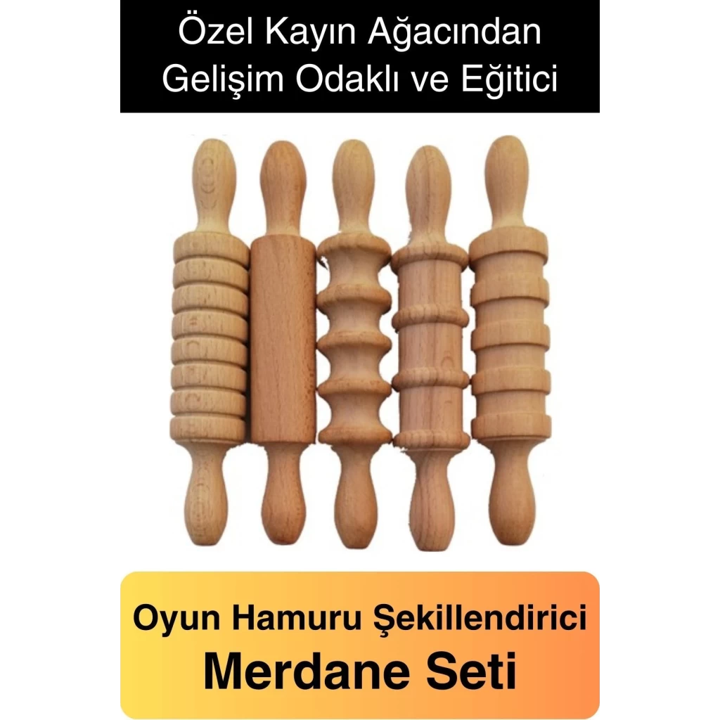 Oyun Hamur Açma Ahşap Merdane Seti Şekillendirme Geleneksel Oklava Rulo Çocuk Eğlence El Beceri