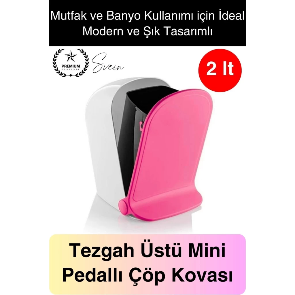 Yeni Nesil Tasarım Pedallı Masaüstü 2 lt Mutfak Banyo Çocuk Odası Çöp Kovası Pratik Tezgah Üstü