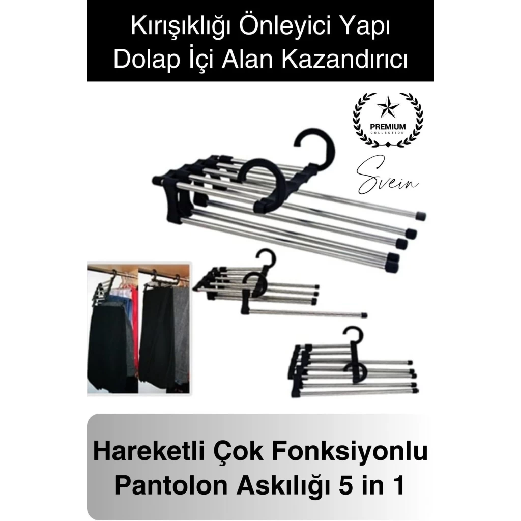 Pantolon Askısı 5 in 1 Hareketli Dolap İçi Şal Kravat Düzenleyici Katmanlı Organizer Askılığı