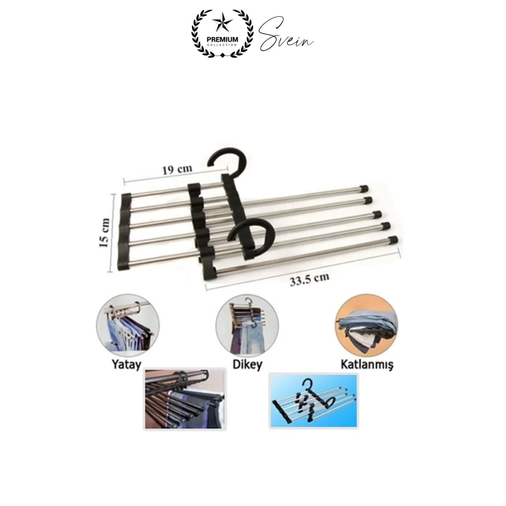 Pantolon Askısı 5 in 1 Hareketli Dolap İçi Şal Kravat Düzenleyici Katmanlı Organizer Askılığı