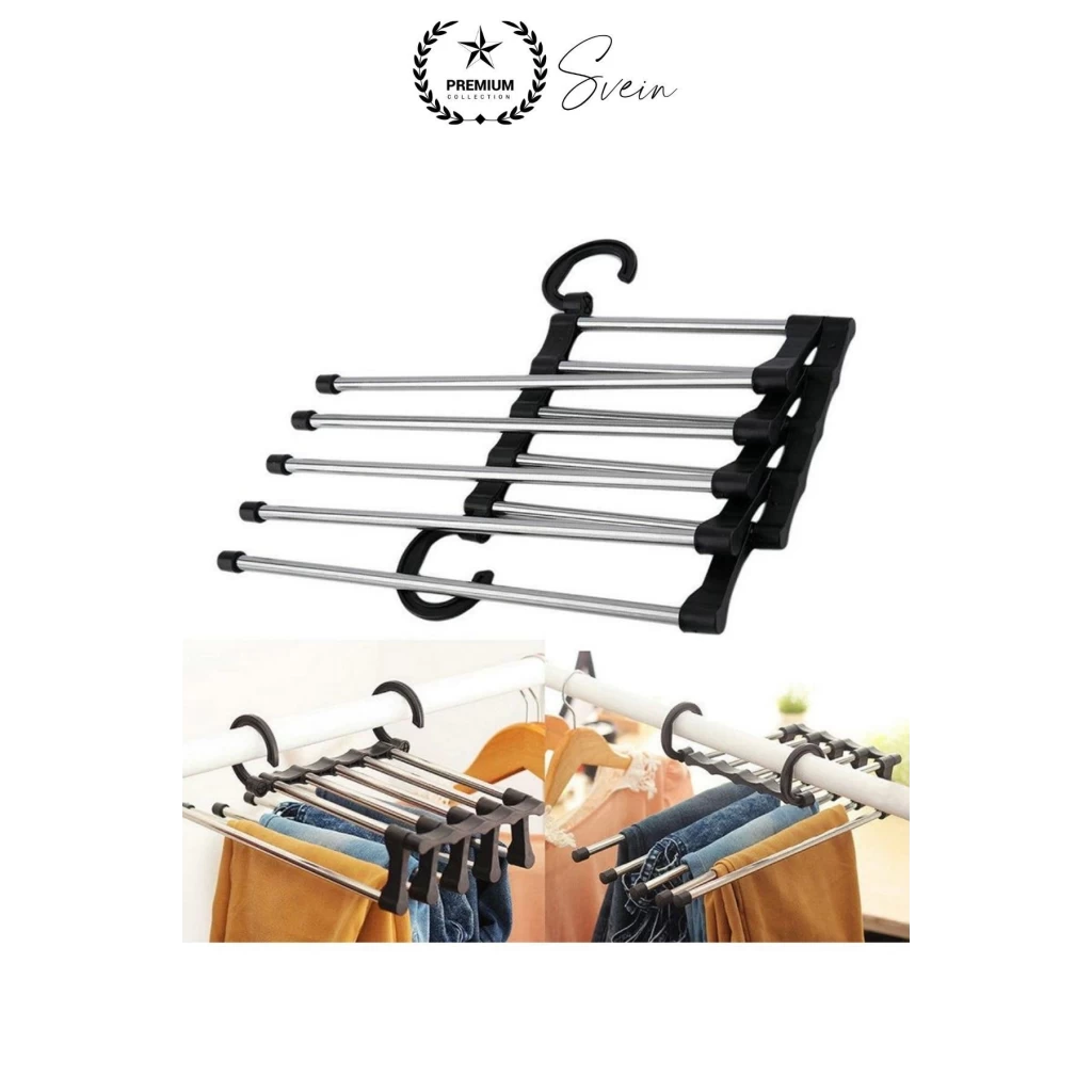 Pantolon Askısı 5 in 1 Hareketli Dolap İçi Şal Kravat Düzenleyici Katmanlı Organizer Askılığı