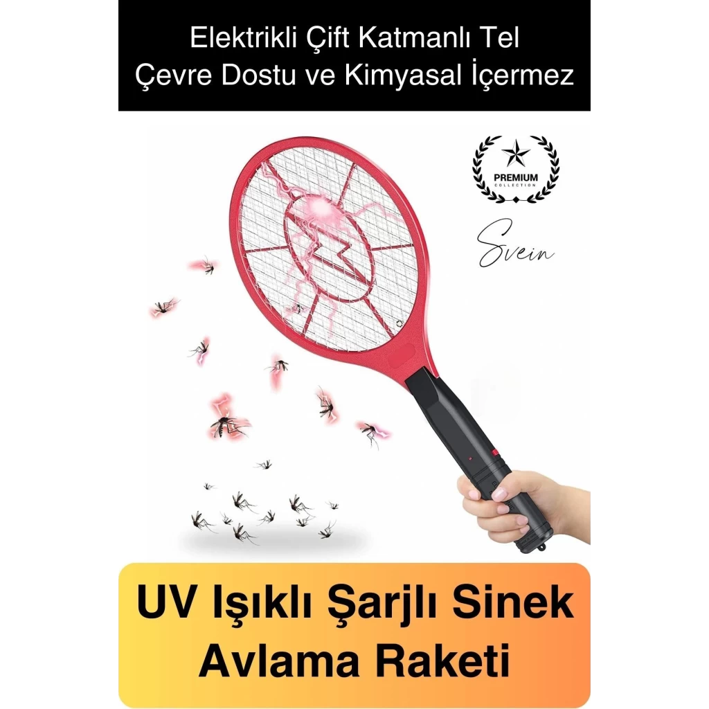 Şarjlı Elektrikli Sivrisinek Öldürücü Sinek Raketi UV Işıklı Haşere Böcek Öldüren Sineklik Aleti