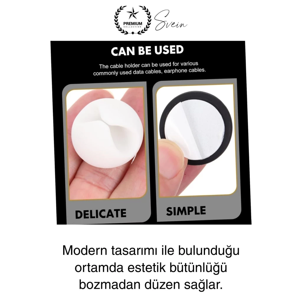 20li İz Bırakmaz Siyah Beyaz Kablo Sabitleme Klipsi Çalışma Masası Düzenleyici Ev Oda Ofis Pratik