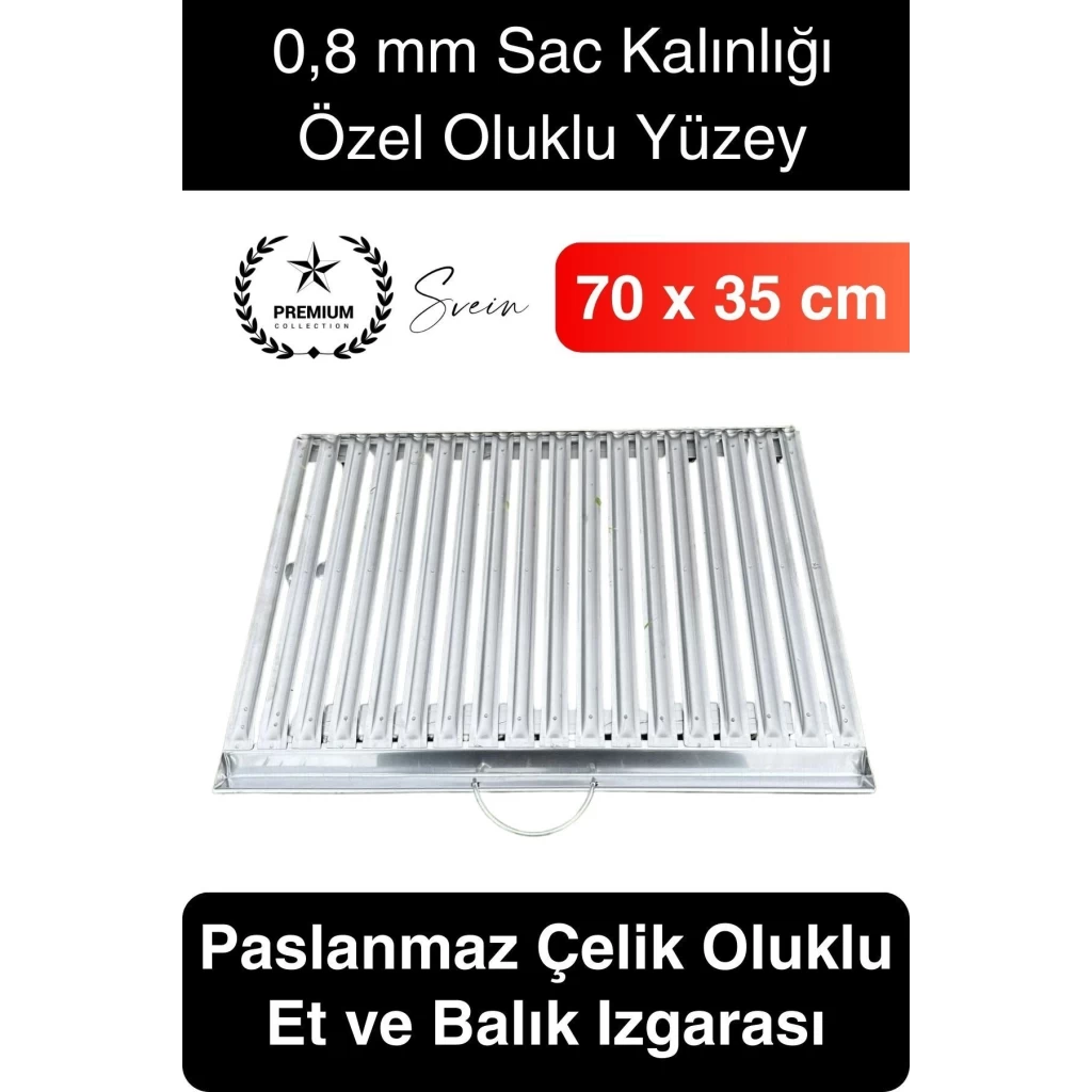 Premium 70 x 35 cm Paslanmaz Çelik 0,8 Kalın Oluklu Izgara Mangal Piknik Kamp Et Balık Kebap Pişirme