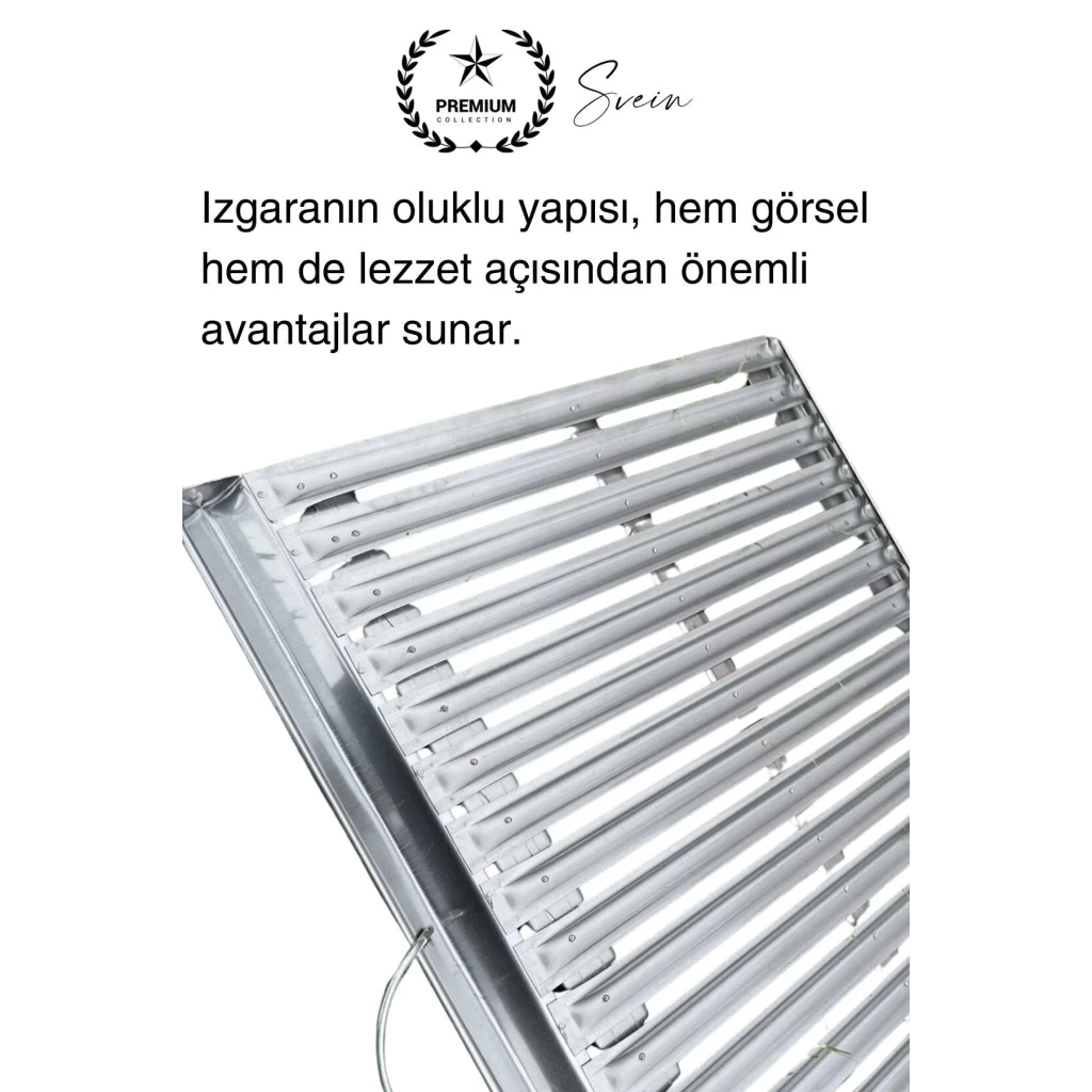 Premium 70 x 35 cm Paslanmaz Çelik 0,8 Kalın Oluklu Izgara Mangal Piknik Kamp Et Balık Kebap Pişirme