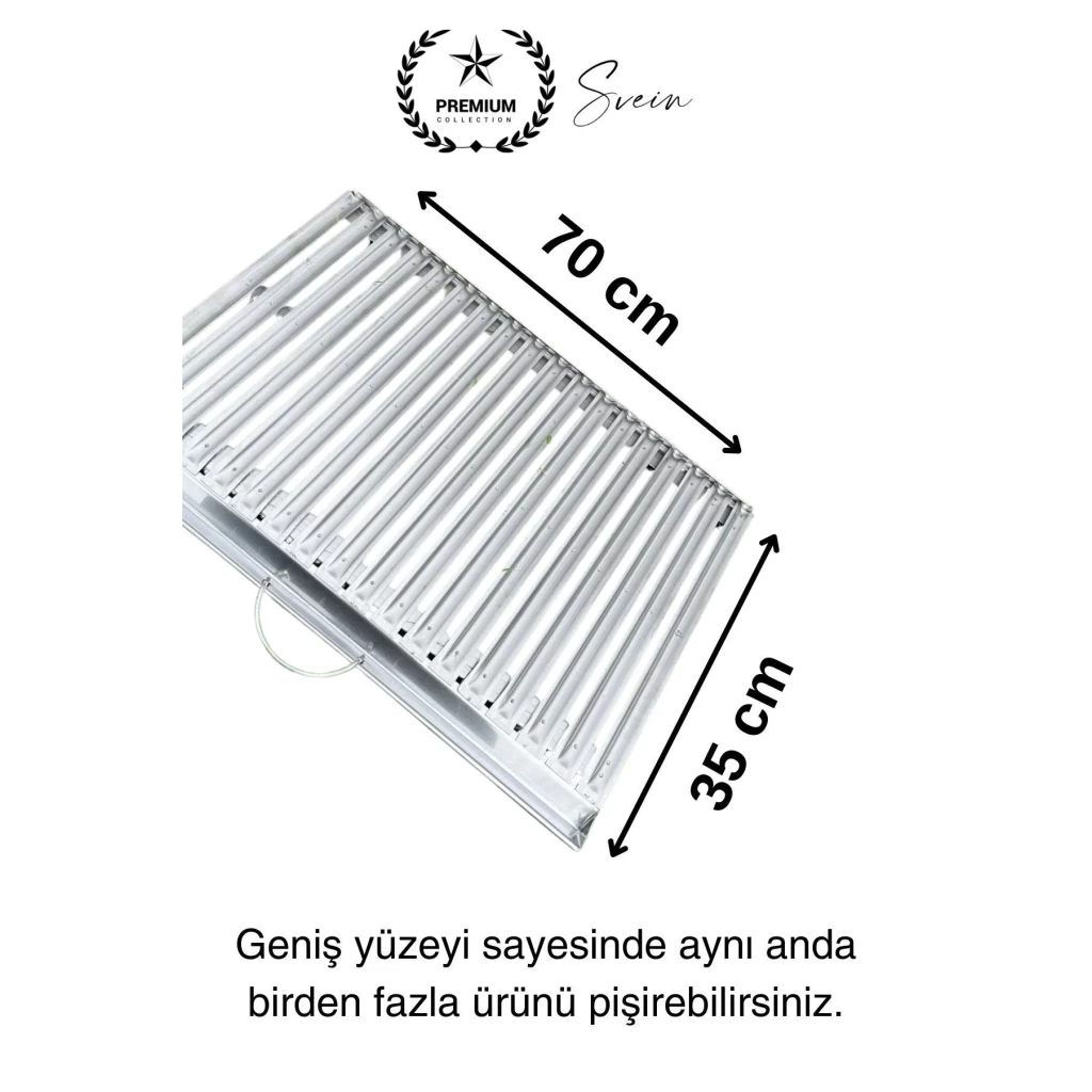 Premium 70 x 35 cm Paslanmaz Çelik 0,8 Kalın Oluklu Izgara Mangal Piknik Kamp Et Balık Kebap Pişirme
