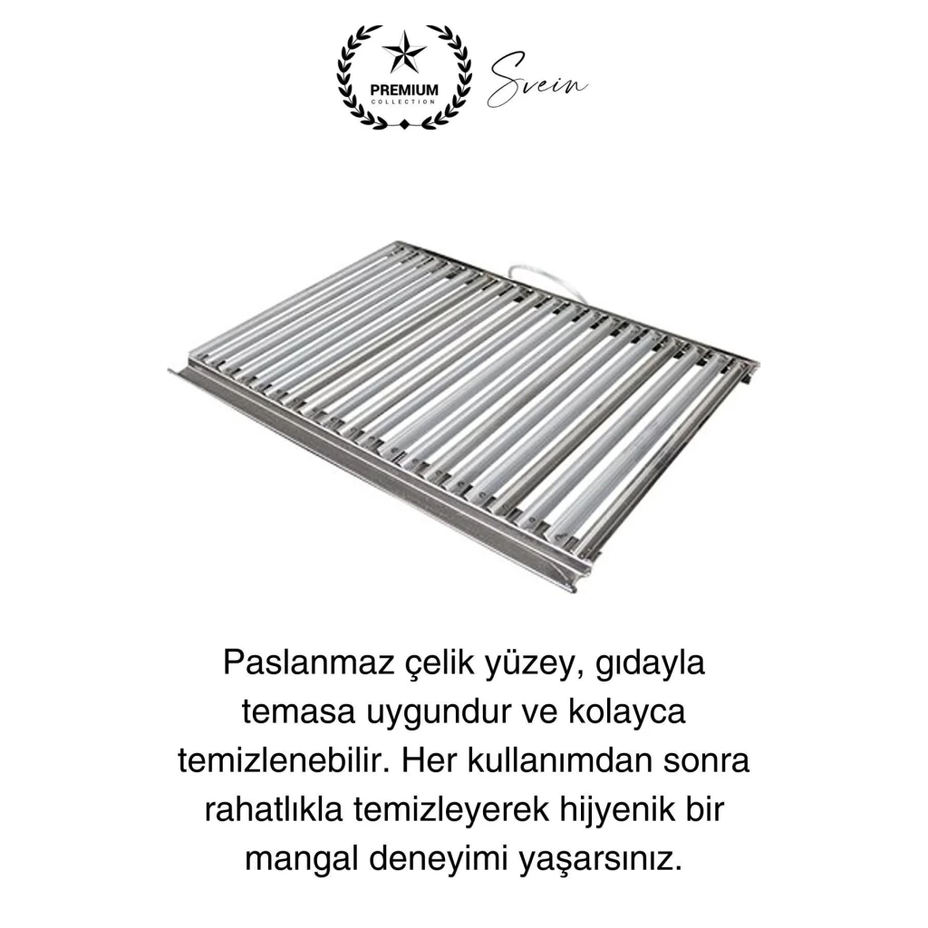 Premium 70 x 35 cm Paslanmaz Çelik 0,8 Kalın Oluklu Izgara Mangal Piknik Kamp Et Balık Kebap Pişirme