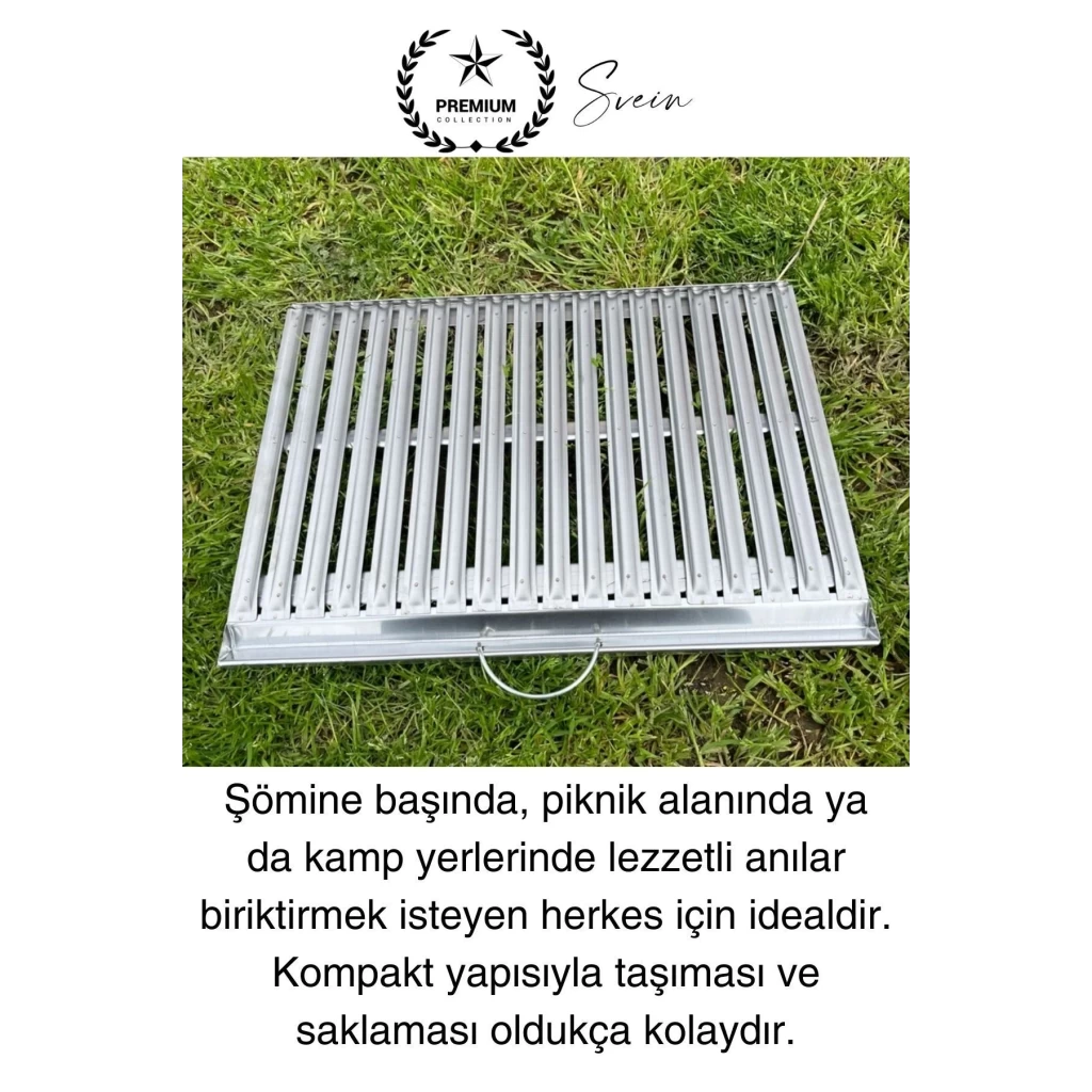 Premium 70 x 35 cm Paslanmaz Çelik 0,8 Kalın Oluklu Izgara Mangal Piknik Kamp Et Balık Kebap Pişirme