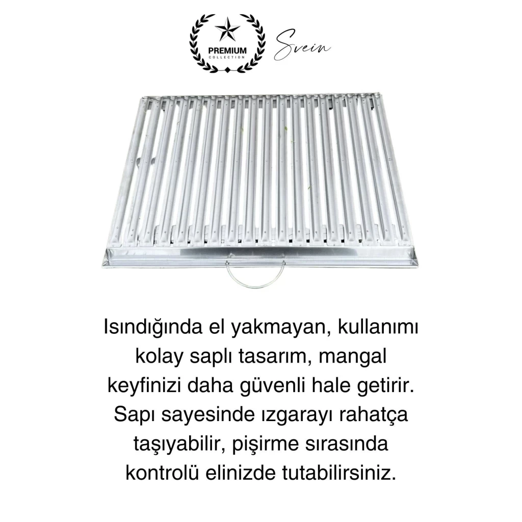 Premium 70 x 35 cm Paslanmaz Çelik 0,8 Kalın Oluklu Izgara Mangal Piknik Kamp Et Balık Kebap Pişirme