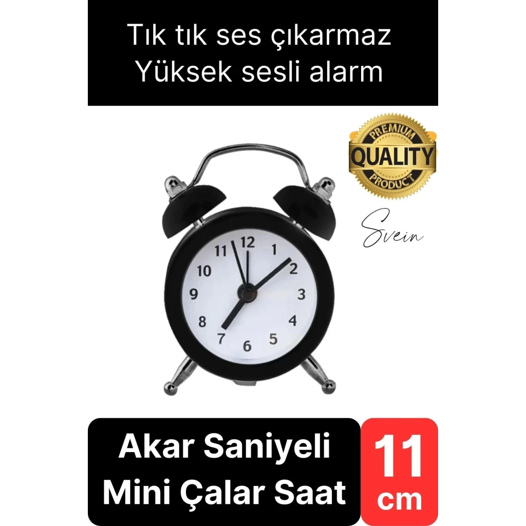 Sessiz Çalışan Yüksek Sesli Alarmlı Retro Tasarım Analog Masaüstü Çanlı Mini Çalar Saat Başucu 11 cm