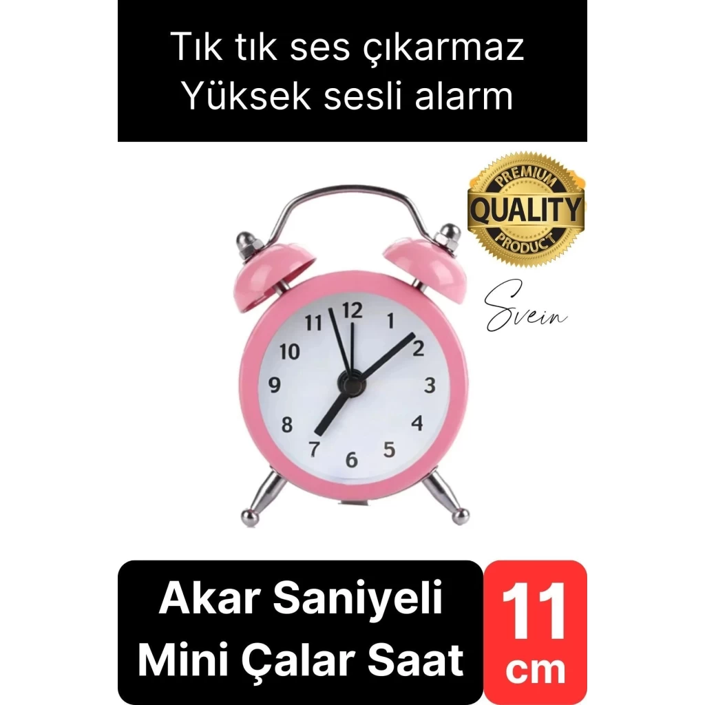 Sessiz Çalışan Yüksek Sesli Alarmlı Retro Tasarım Analog Masaüstü Çanlı Mini Çalar Saat Başucu 11 cm