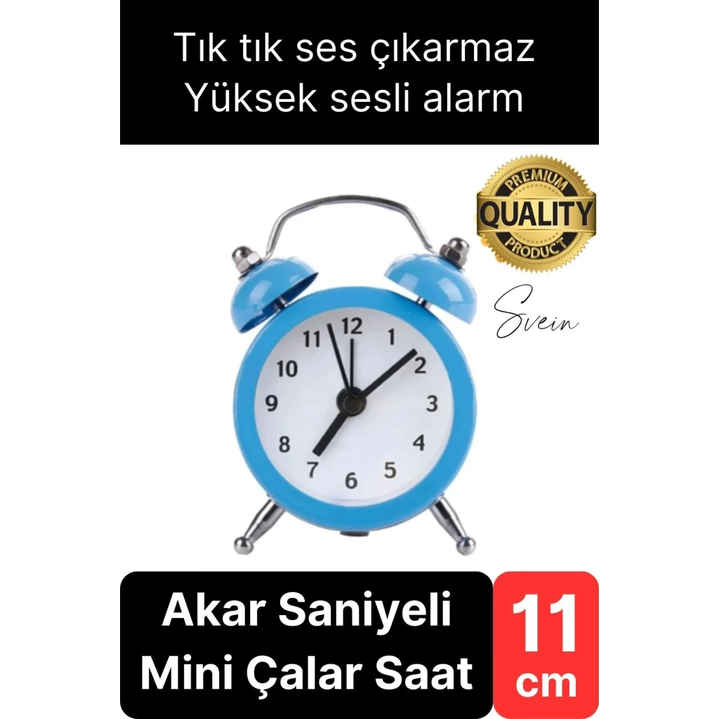Sessiz Çalışan Yüksek Sesli Alarmlı Retro Tasarım Analog Masaüstü Çanlı Mini Çalar Saat Başucu 11 cm