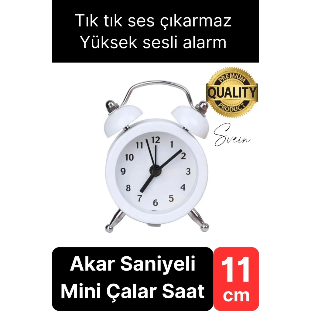 Sessiz Çalışan Yüksek Sesli Alarmlı Retro Tasarım Analog Masaüstü Çanlı Mini Çalar Saat Başucu 11 cm