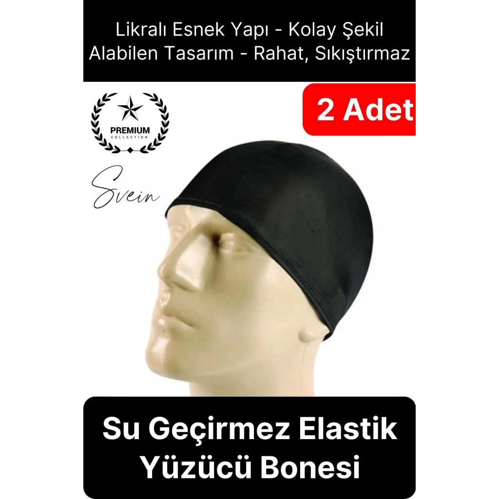 2li Her Saça Uygun Su Geçirmez Bez Bone Likralı Yüzücü Deniz Havuz Elastik Unisex Kulak Korumalı
