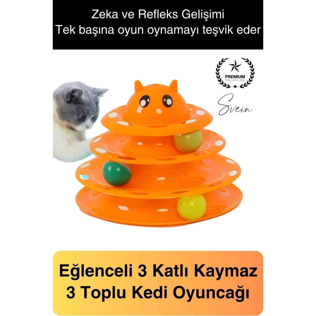 3 Katlı 3 Toplu Kedi Oyuncağı Yuvarlak Eğlence Dönen Hareketli ABS Plastik Çıngıraklı Zeka Gelişim