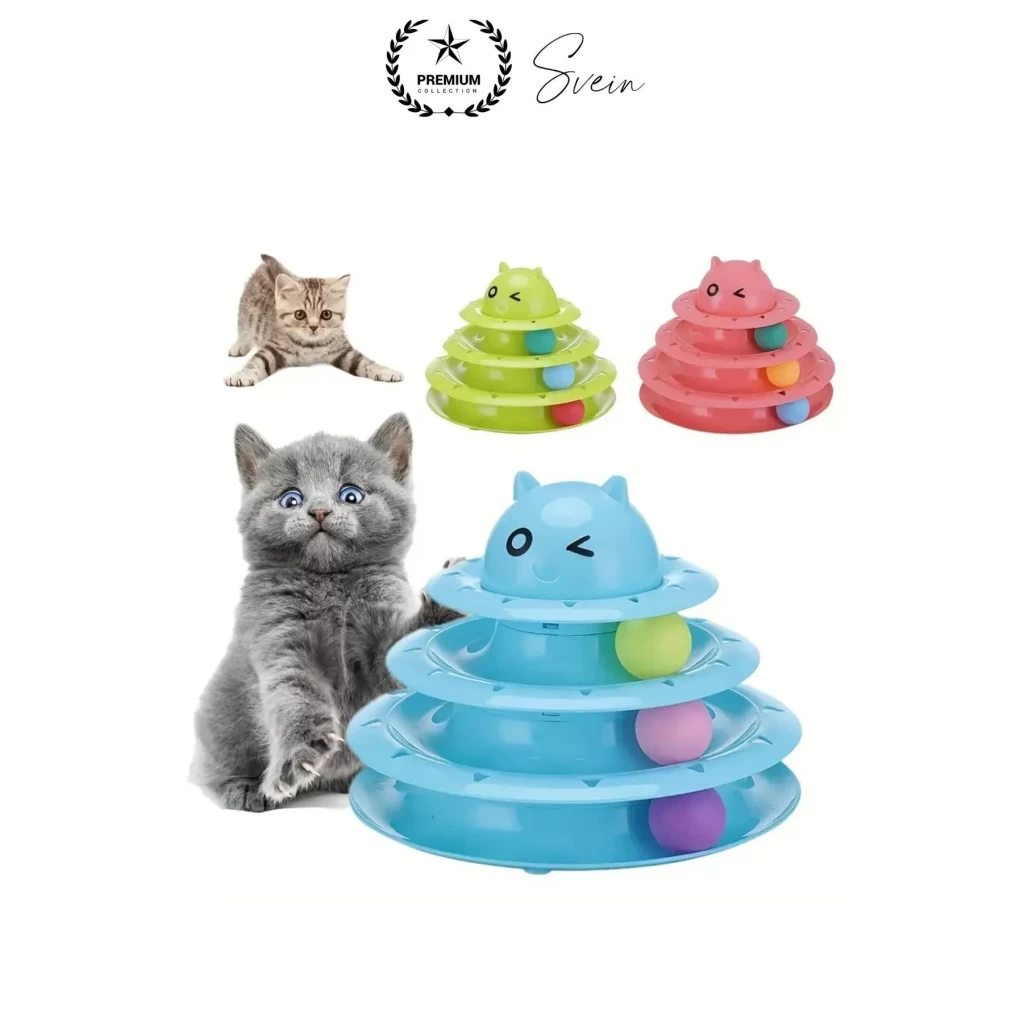 3 Katlı 3 Toplu Kedi Oyuncağı Yuvarlak Eğlence Dönen Hareketli ABS Plastik Çıngıraklı Zeka Gelişim